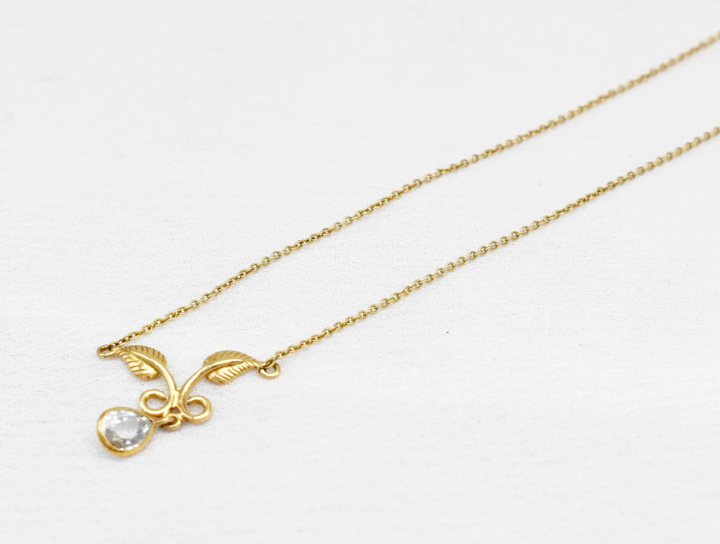 Stunning Natural White Sapphire Leaf Necklace