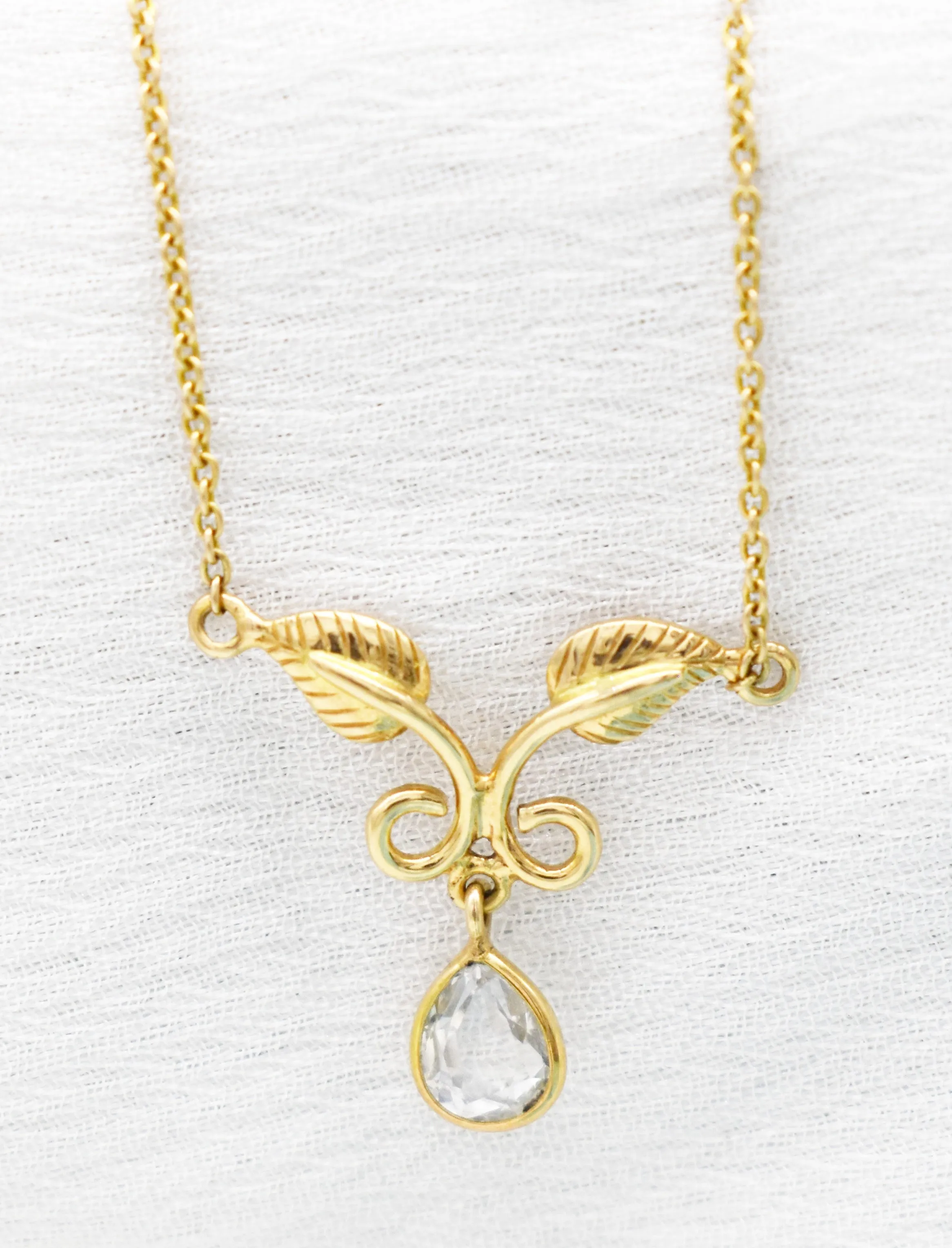 Stunning Natural White Sapphire Leaf Necklace