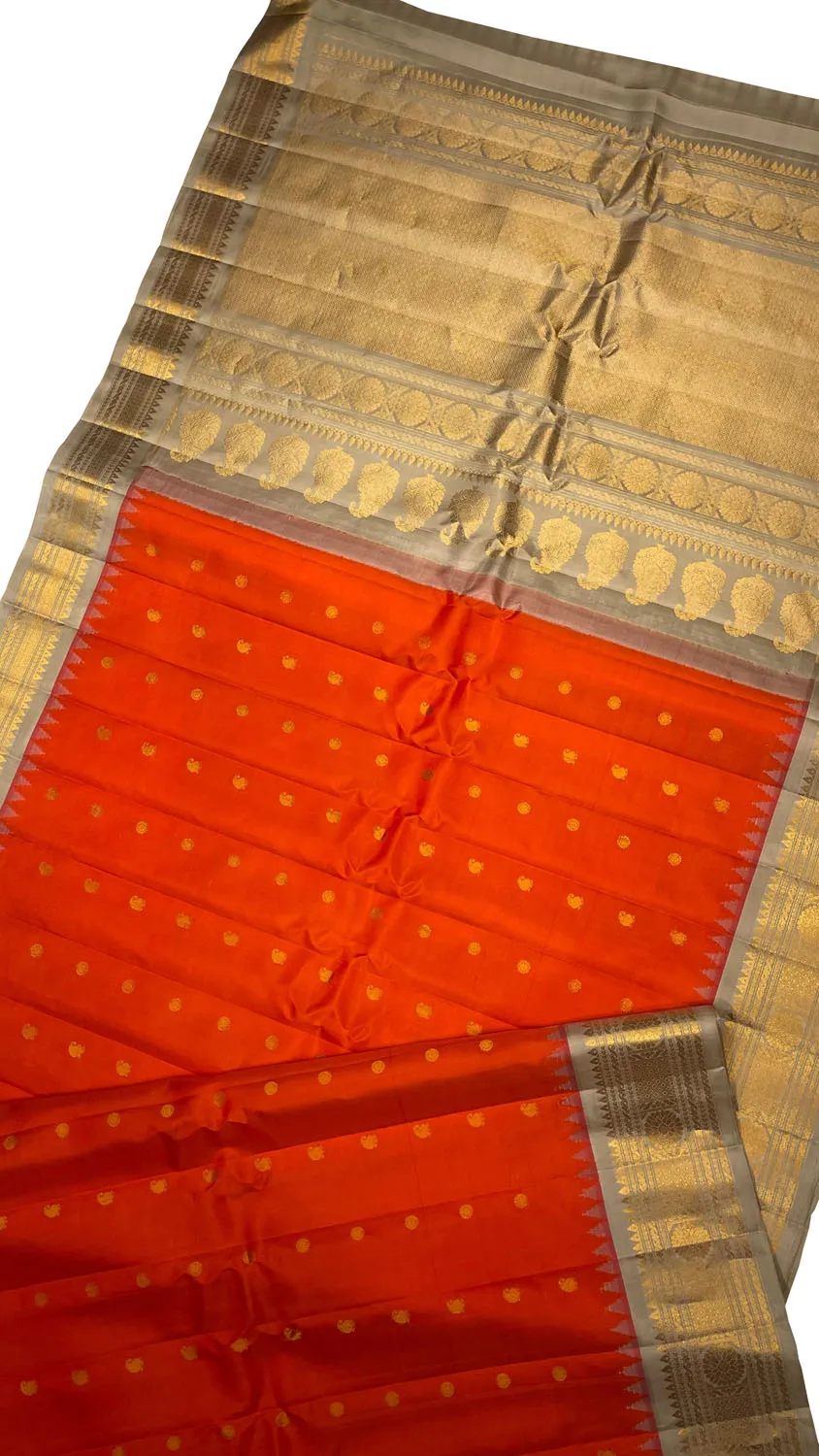 Stunning Orange Gadwal Handloom Silk Saree - Pure Elegance