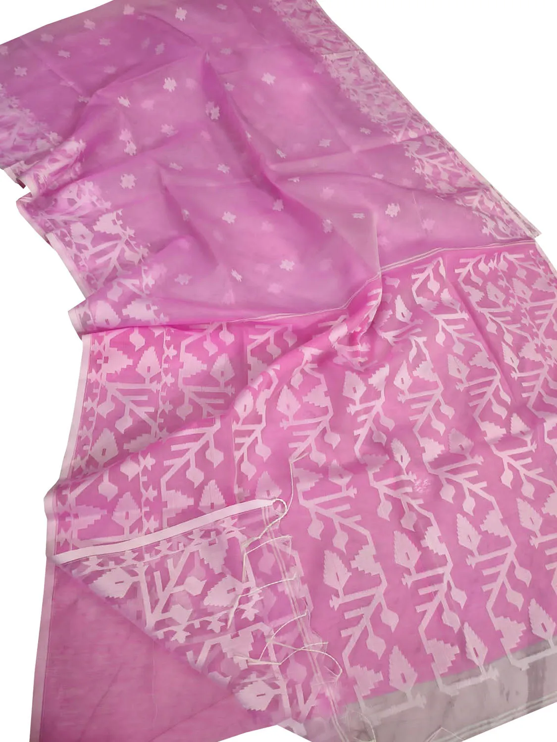 Stunning Pink Handloom Jamdani Muslin Saree for Elegant Occasions