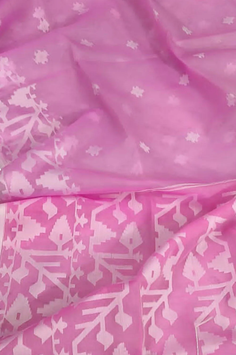 Stunning Pink Handloom Jamdani Muslin Saree for Elegant Occasions