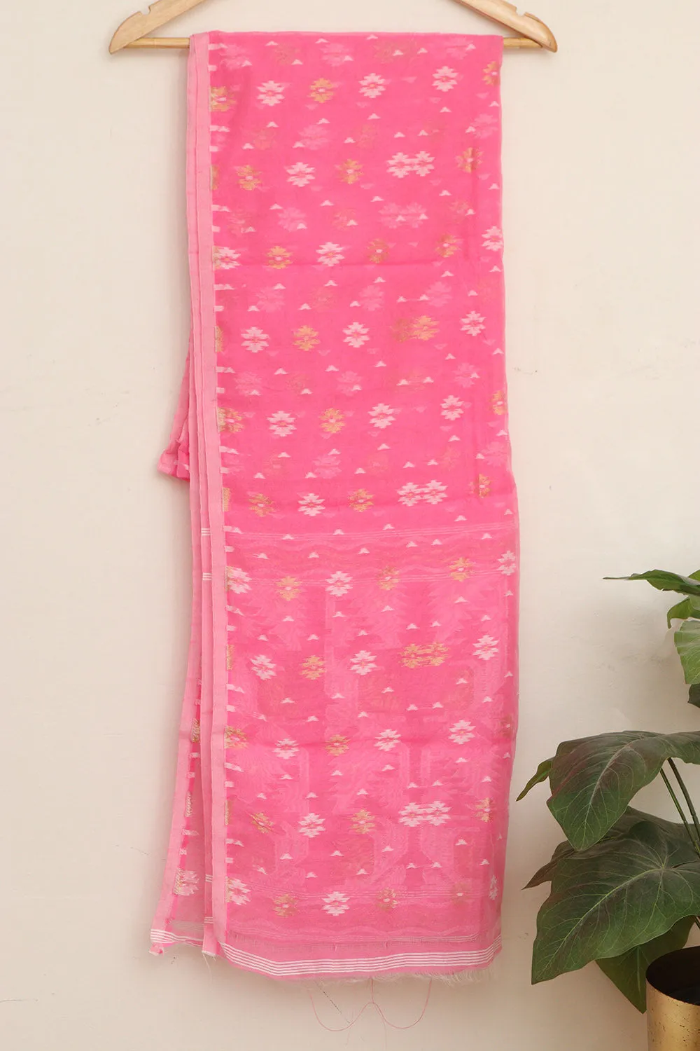 Stunning Pink Jamdani Cotton Silk Suit Set