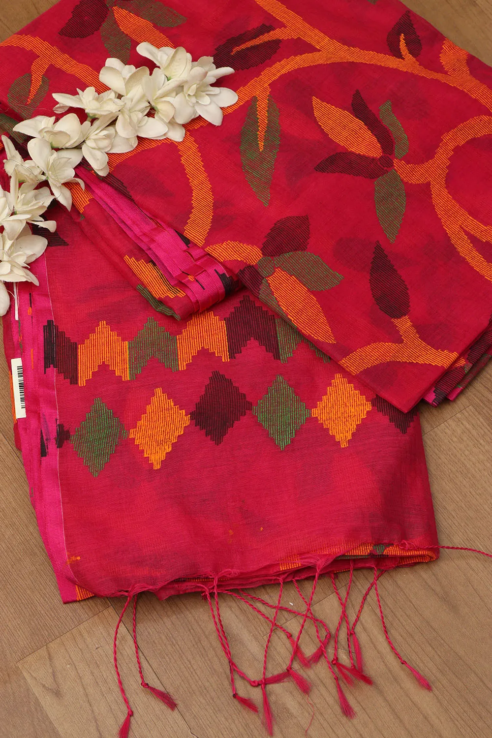 Stunning Pink Jamdani Print Tussar Silk Saree