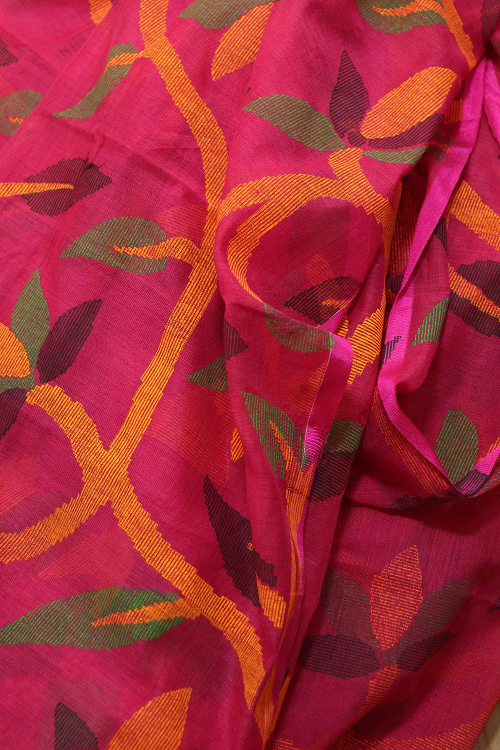 Stunning Pink Jamdani Print Tussar Silk Saree