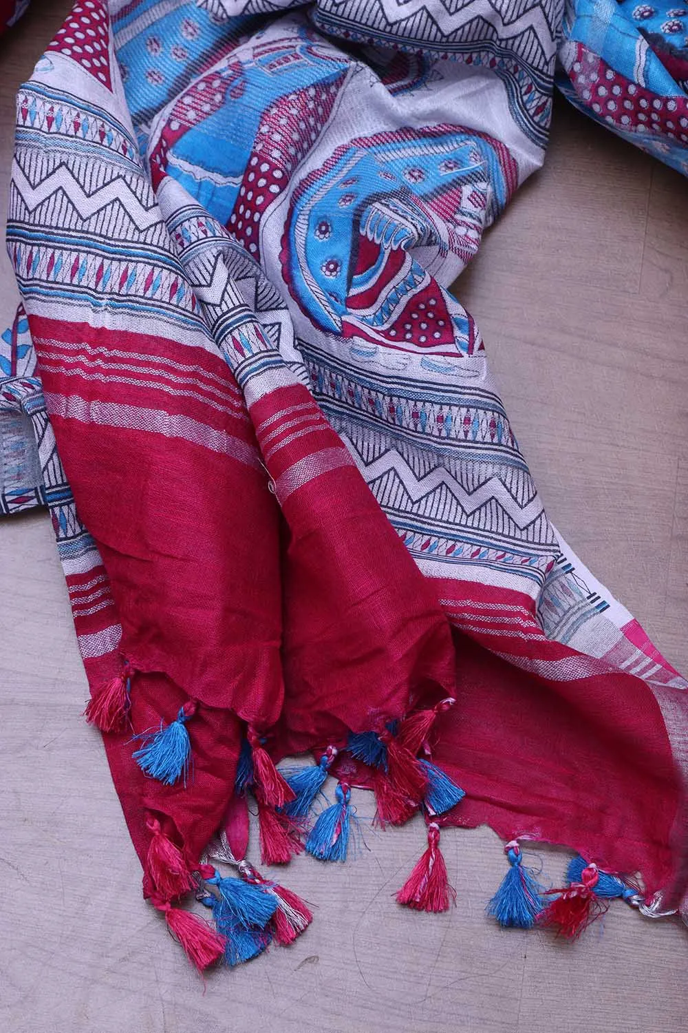 Stunning Pink Madhubani Digital Printed Cotton Silk Saree