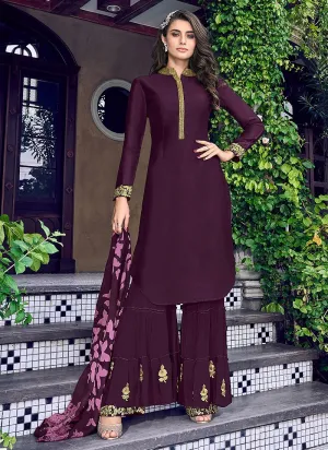 Stunning Purple Fancy Silk Designer Palazzo Suit