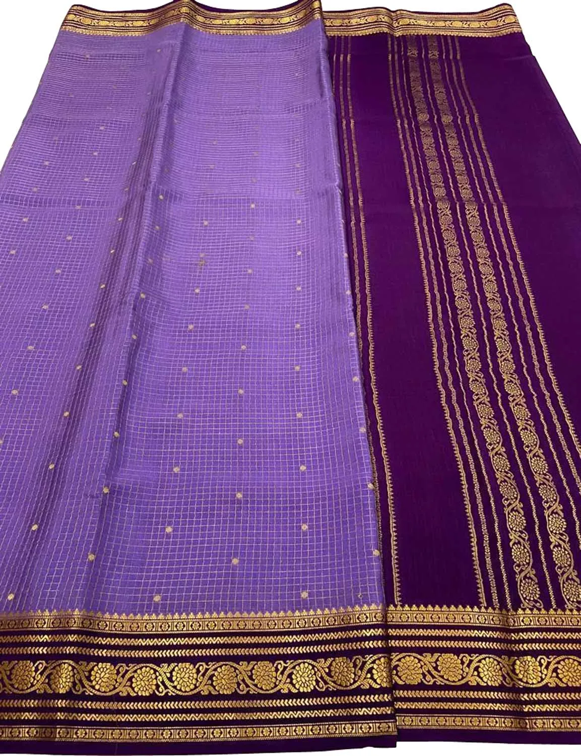 Stunning Purple Handloom Silk Checks Saree
