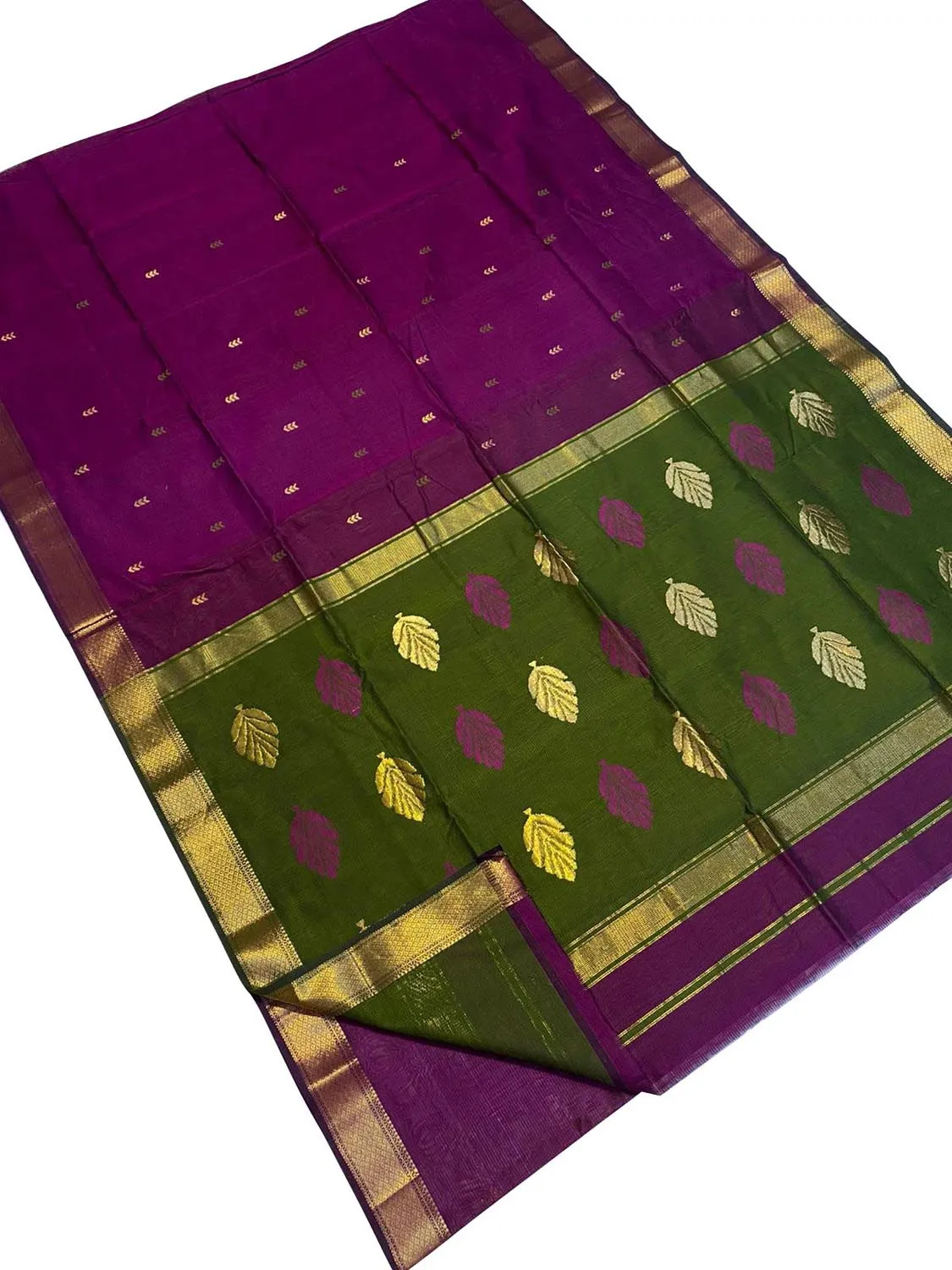 Stunning Purple Maheshwari Handloom Saree in Cotton Silk Blend
