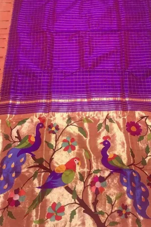 Stunning Purple Paithani Handloom Silk Saree with Muniya Border