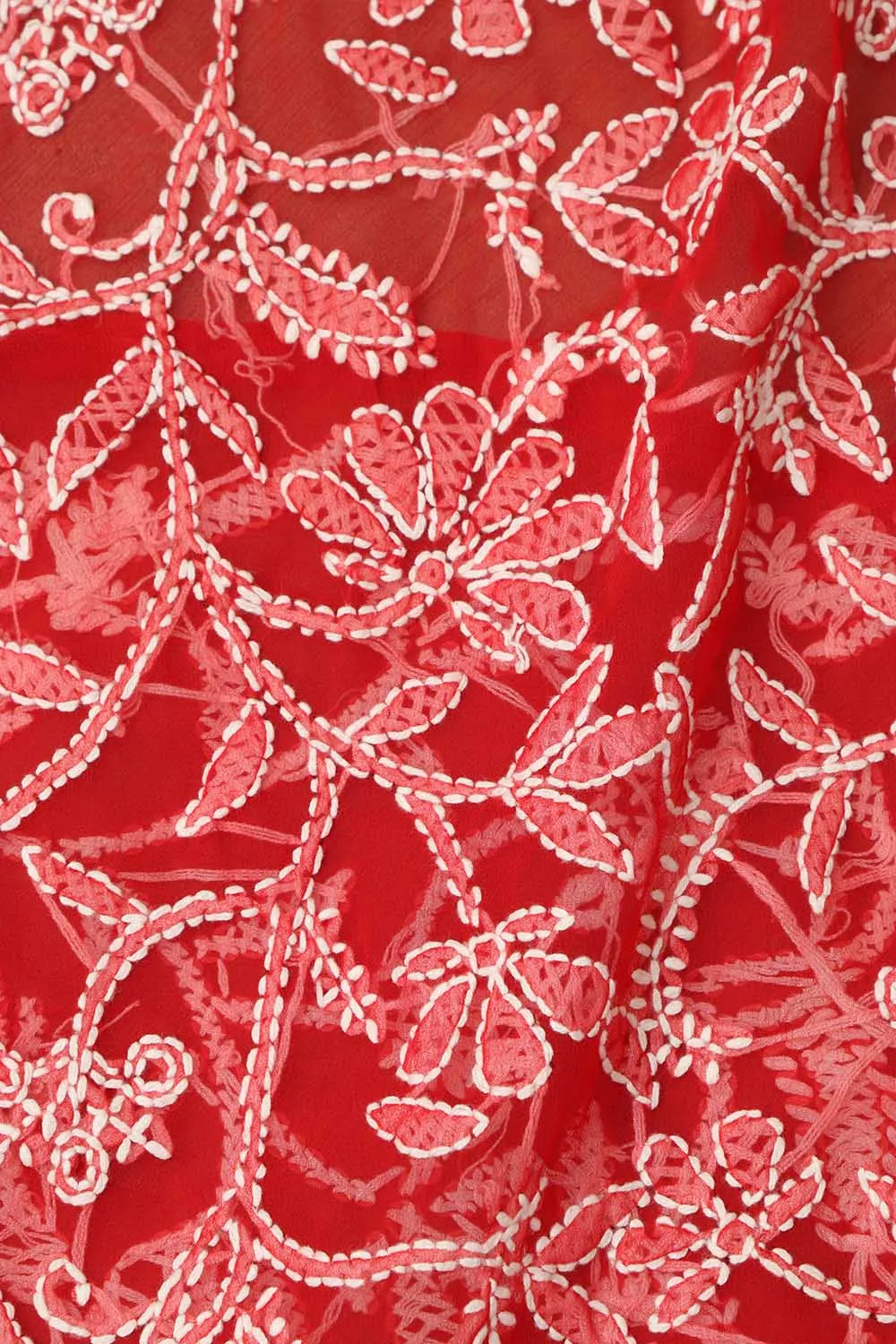 Stunning Red Hand Embroidered Chikankari Georgette Dupatta
