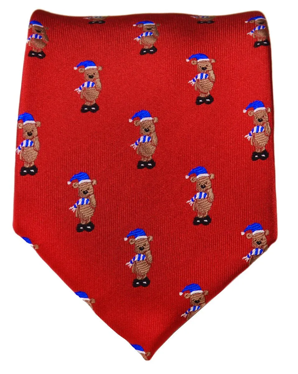 Stunning Red Holiday Bear Necktie and Pocket Square Set