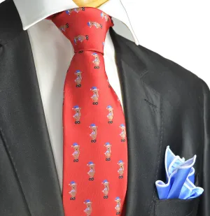 Stunning Red Holiday Bear Necktie and Pocket Square Set