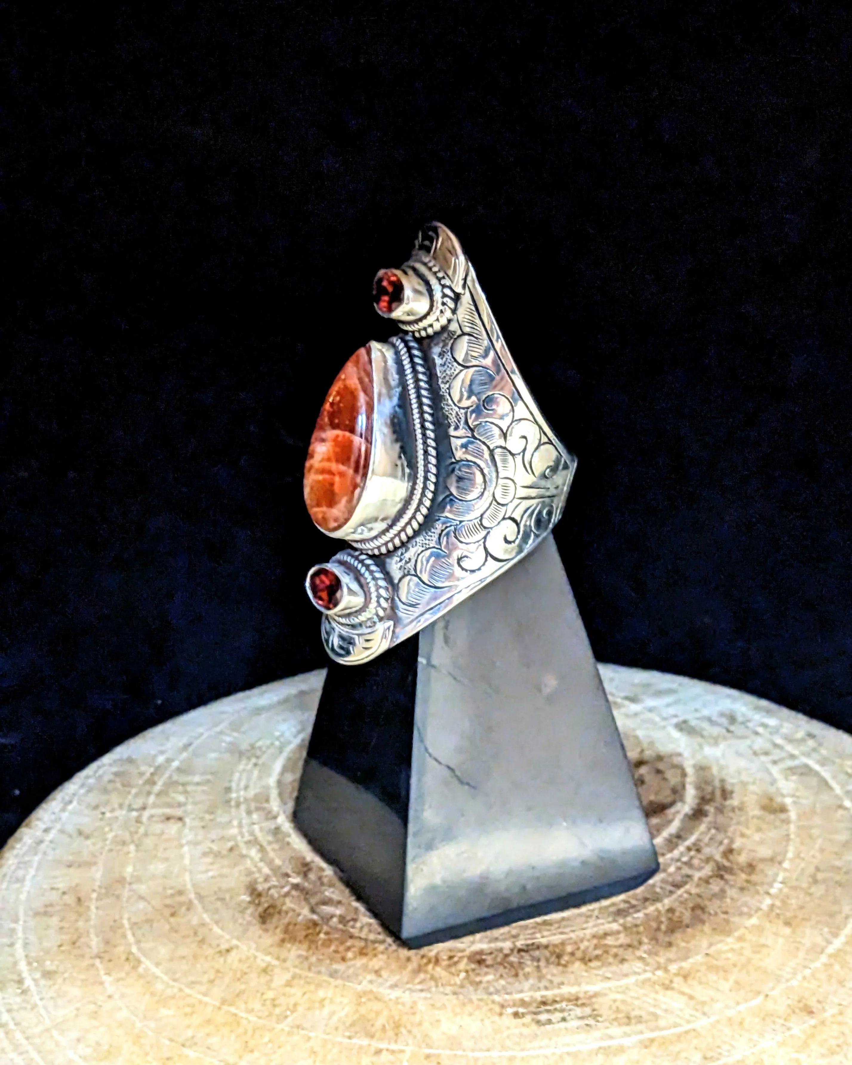 Stunning Sunstone with Garnet Ring
