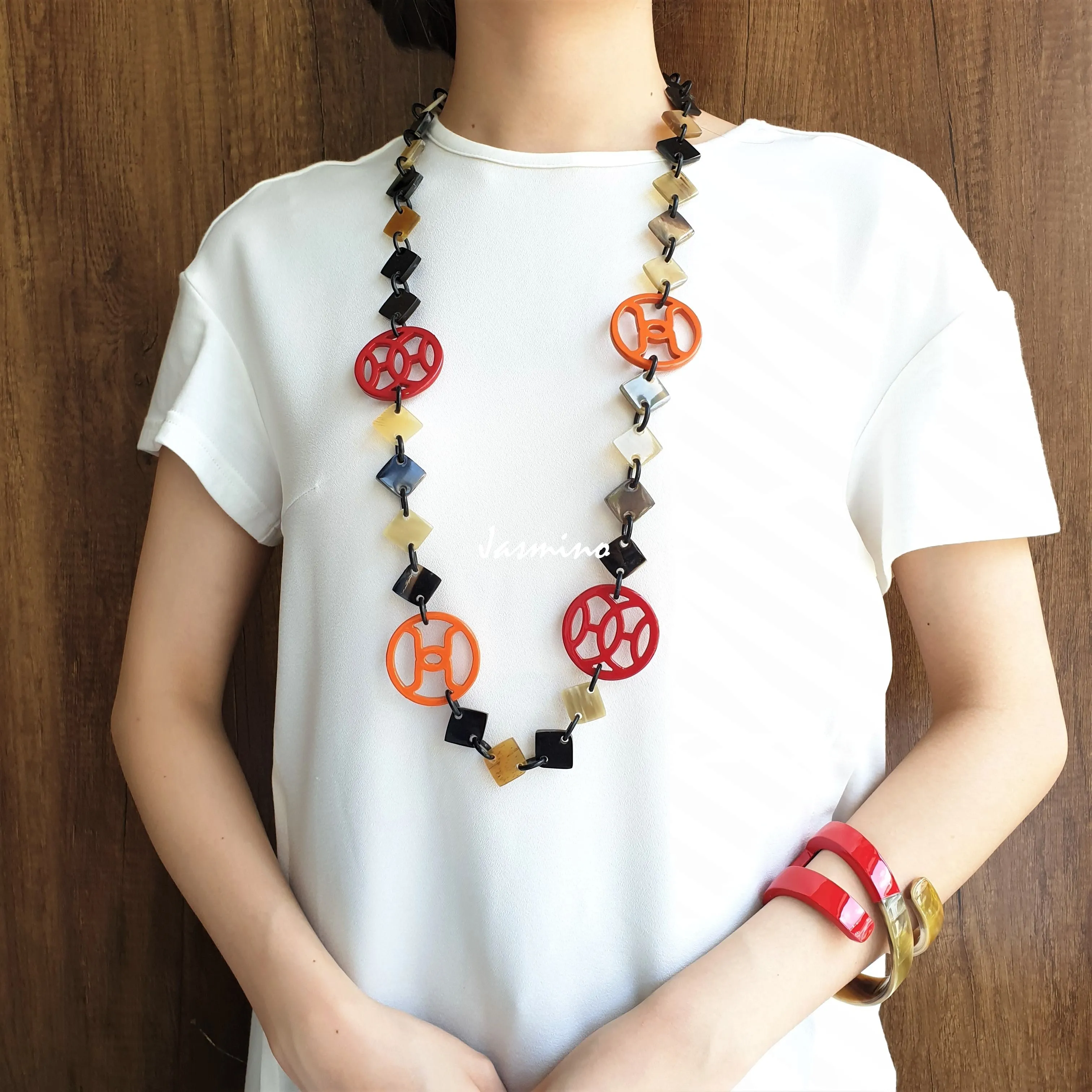 Stunning Trendy Necklace J18094, Handmade Buffalo Horn from Vietnam.