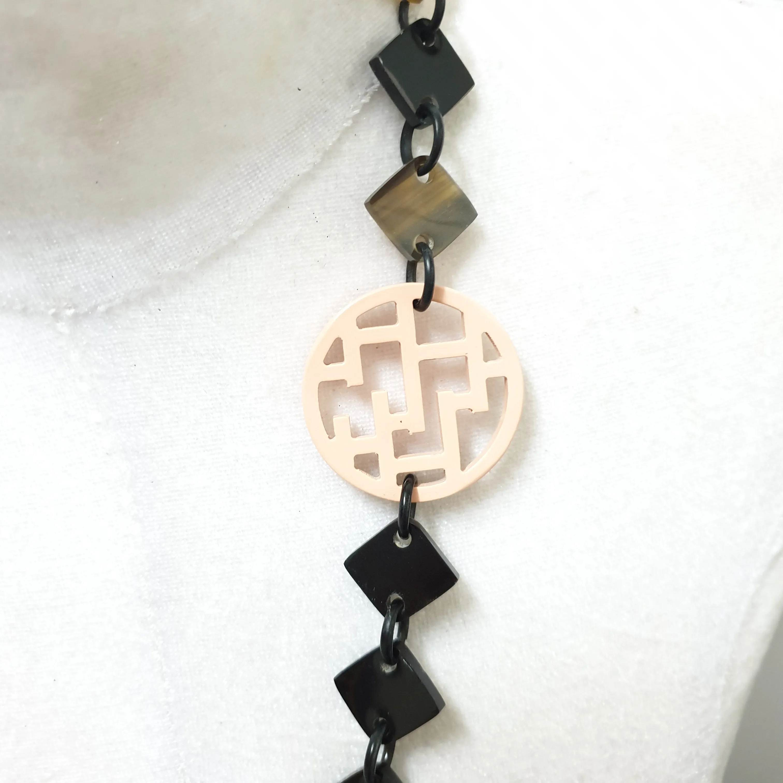 Stunning Trendy Necklace J18214, Handmade Buffalo Horn from Vietnam.