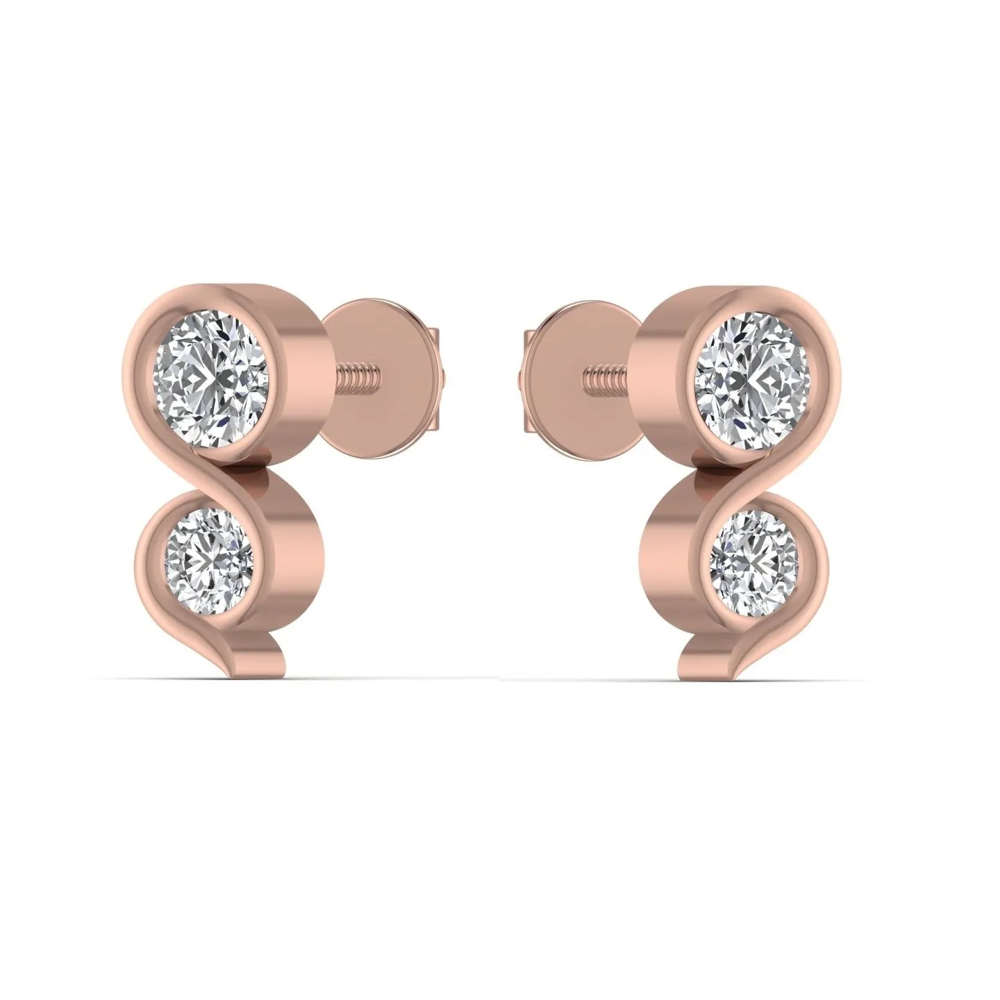 Stunning Two Stone Silver Stud Earrings