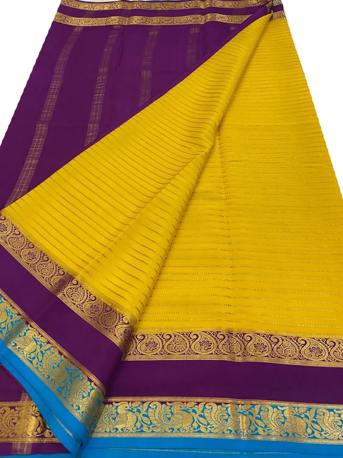Stunning Yellow Handloom Mysore Pure Crepe Silk Saree