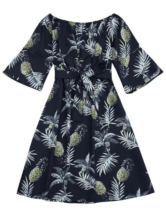 TastyHottie - Stunning Pineapple Print Belted Dress