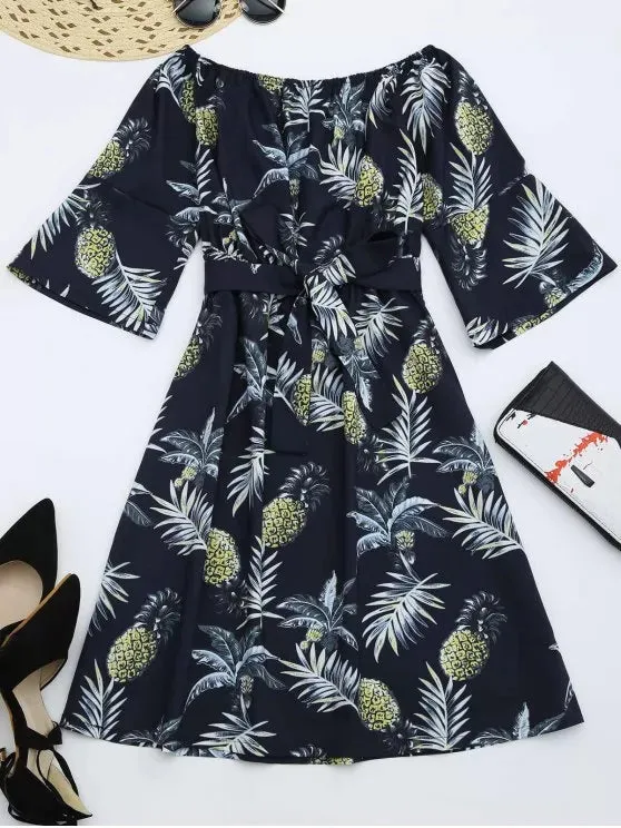 TastyHottie - Stunning Pineapple Print Belted Dress