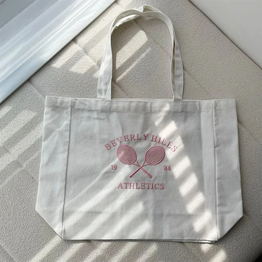 UAKISS  -  Beverly Hills 1984 Athletics Tennis Embroidered Fashion Women Canvas Shopping Bag Vintage Style Aesthetic Handbag Tote Bag
