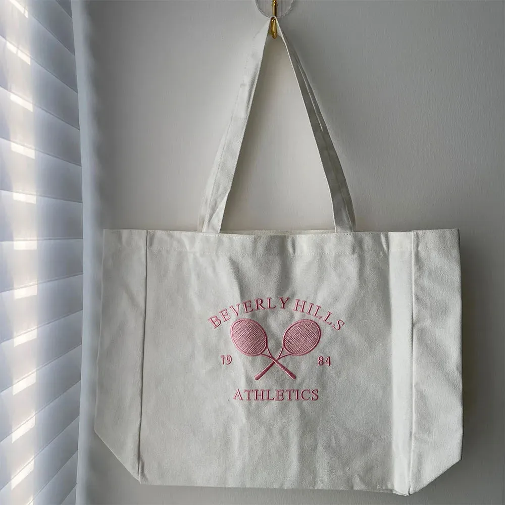 UAKISS  -  Beverly Hills 1984 Athletics Tennis Embroidered Fashion Women Canvas Shopping Bag Vintage Style Aesthetic Handbag Tote Bag