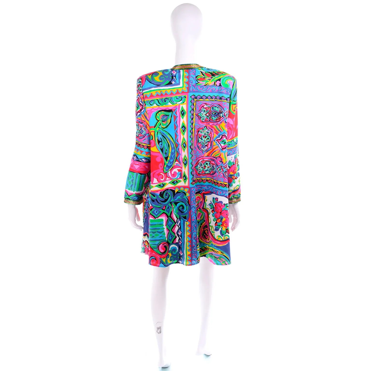 Vintage Diane Freis Beaded Cotton Abstract Print Jacket W Beads and Sequins