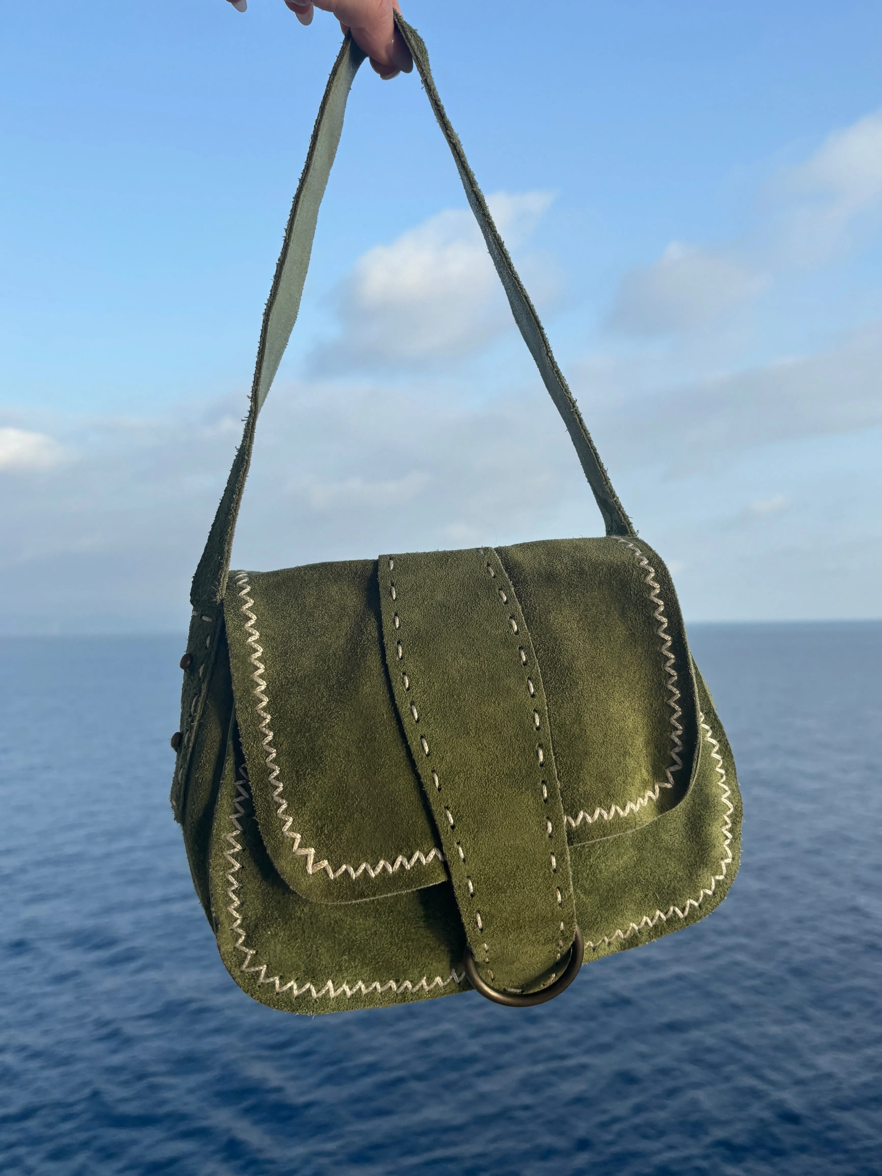 Vintage Suede Studded Shoulder Bag