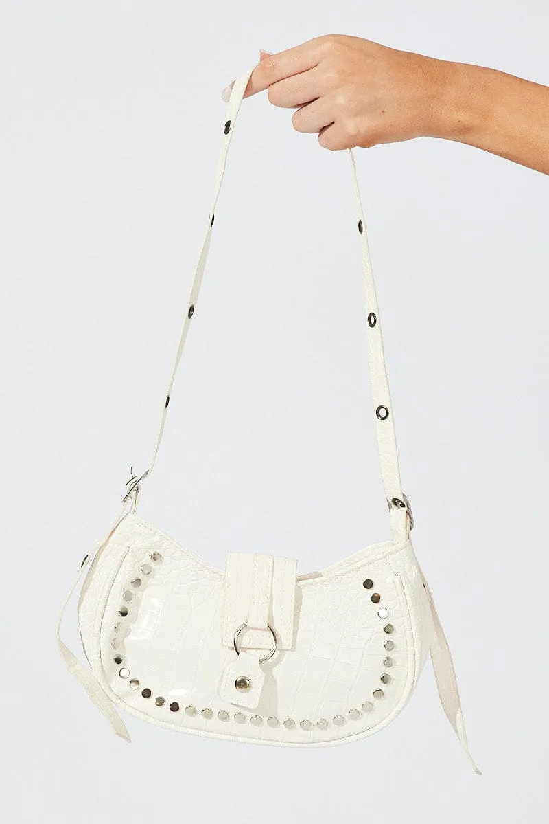 White Studded Shoulder Bag