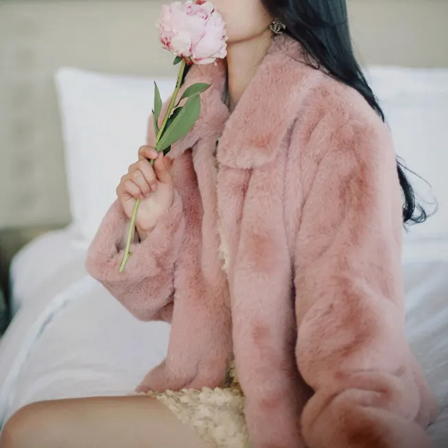 Winter Warm Sweet Cute Girl Fashion Classic Thick Loose Fur Jacket Pink Coat