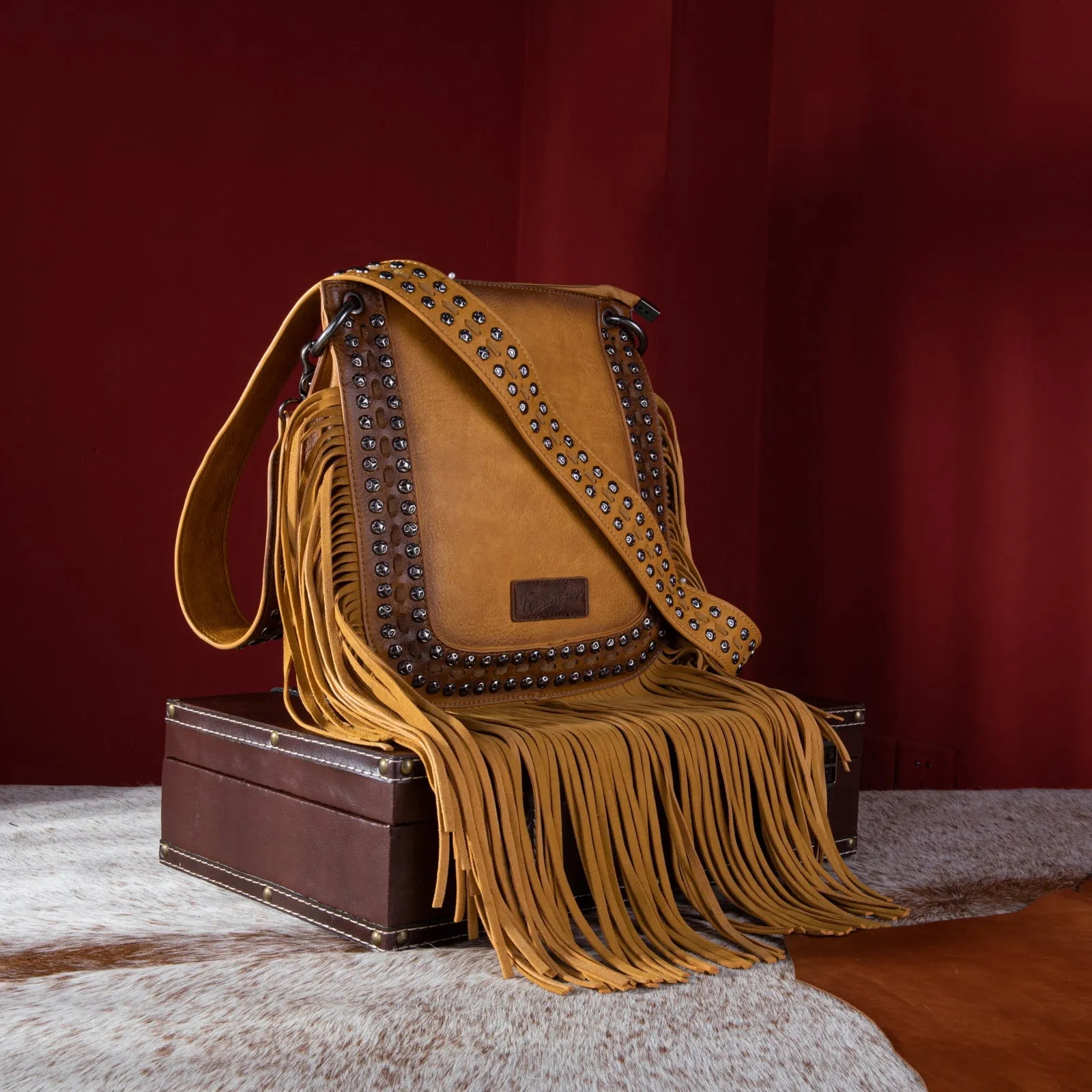 Wrangler Rivets Fringe Concealed Carry Crossbody Bag