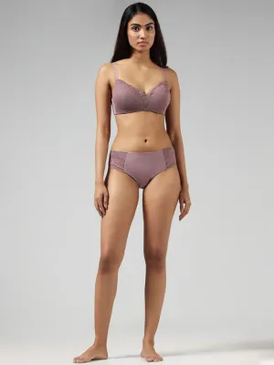 Wunderlove Nude Pink Floral Laced Ribbed Bra