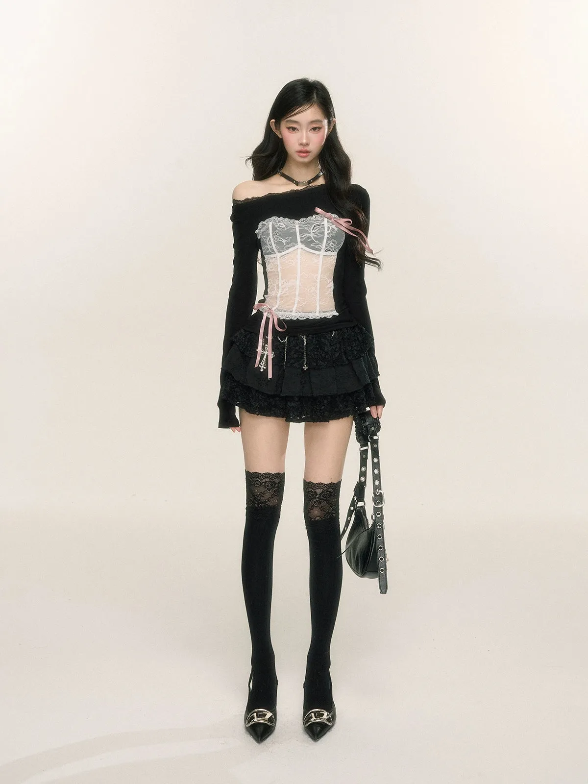 Young Eyes Critical Strike Bow Black Lace Top