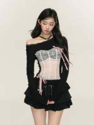 Young Eyes Critical Strike Bow Black Lace Top