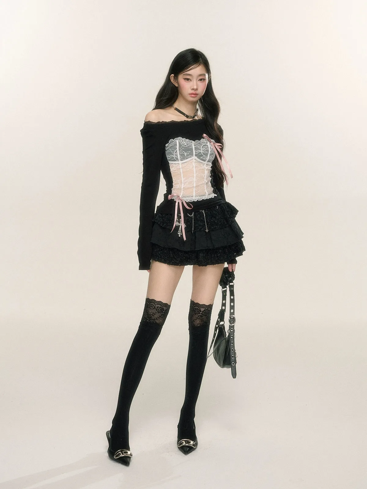 Young Eyes Critical Strike Bow Black Lace Top