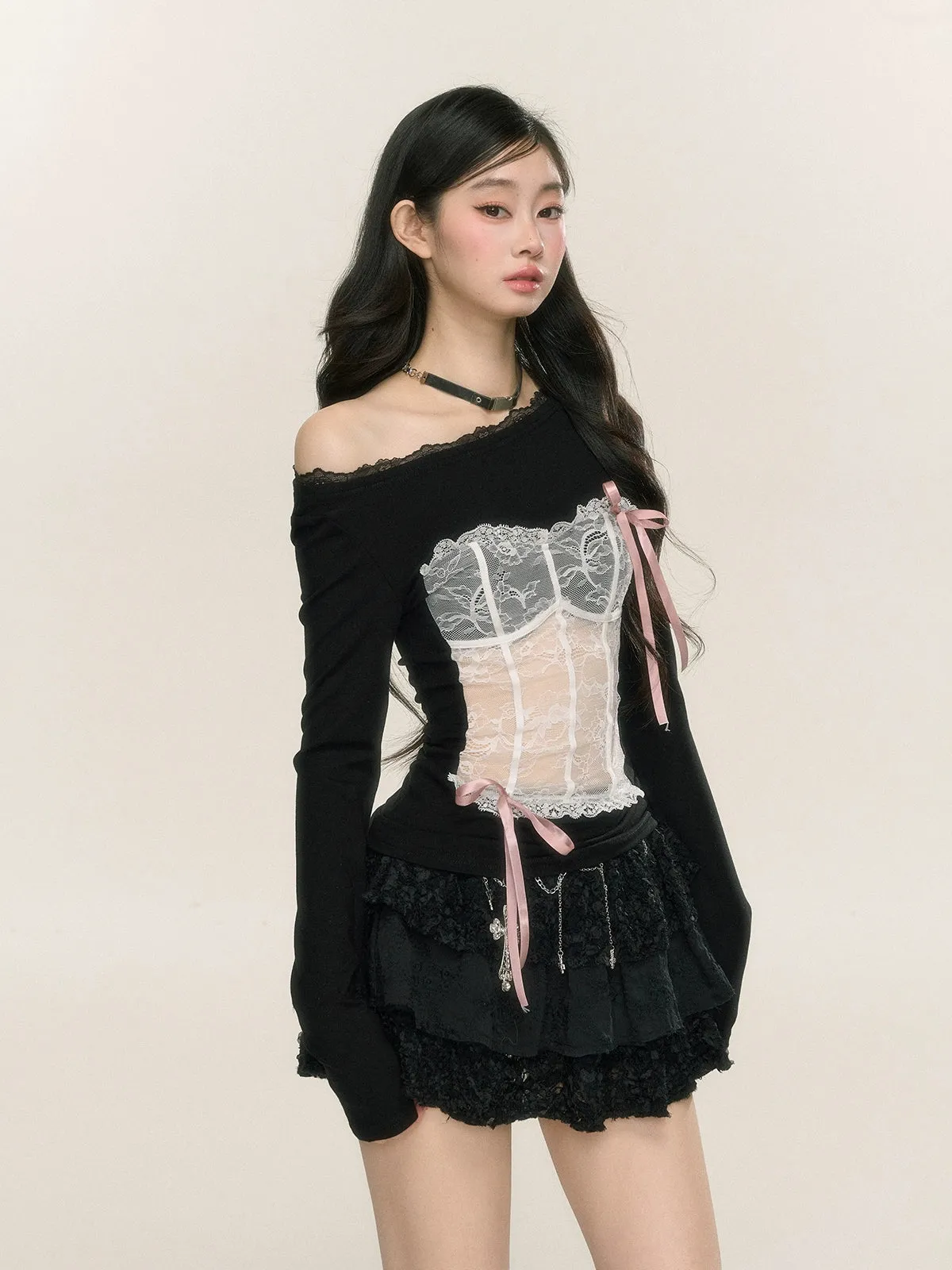 Young Eyes Critical Strike Bow Black Lace Top