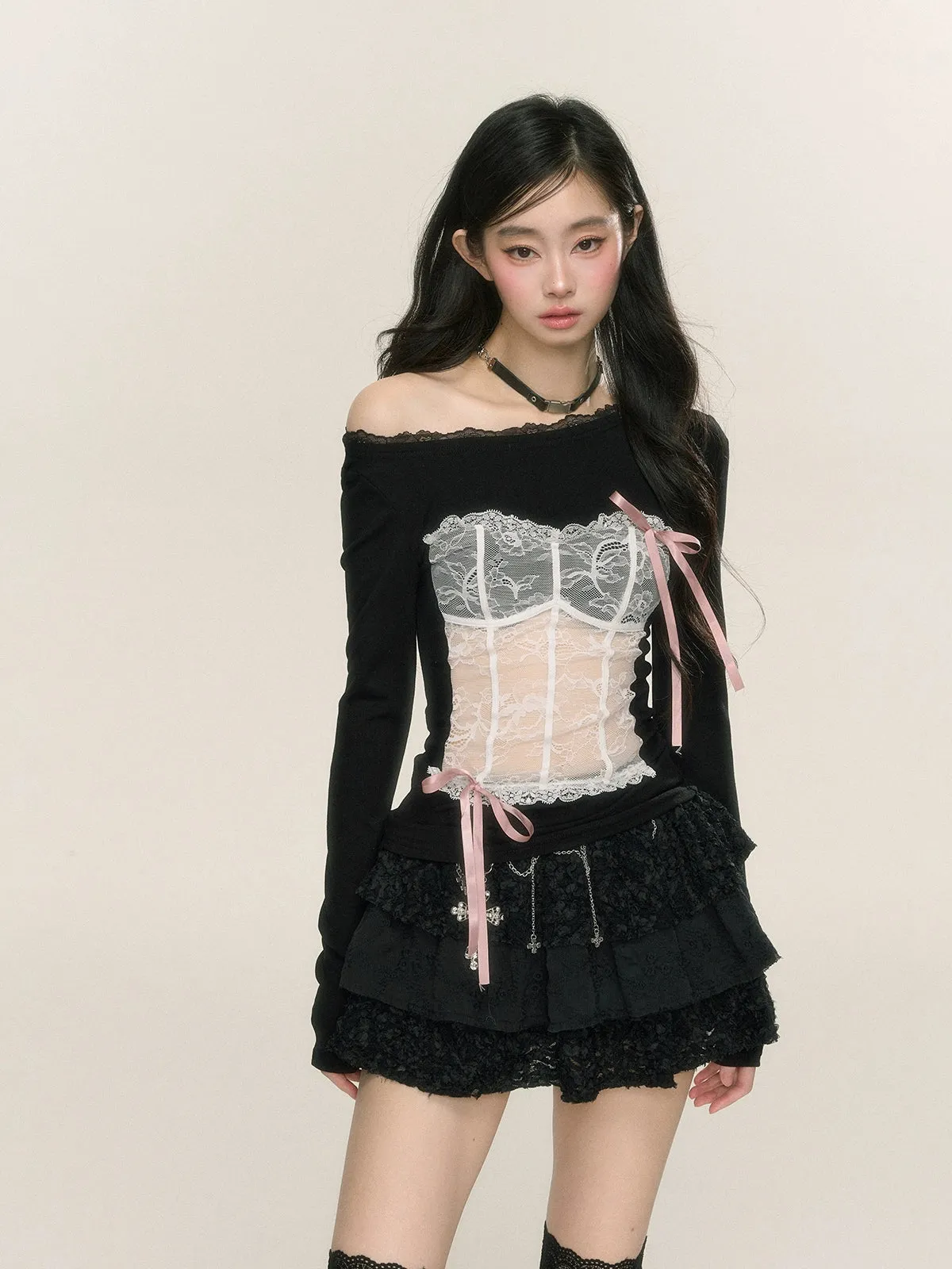 Young Eyes Critical Strike Bow Black Lace Top